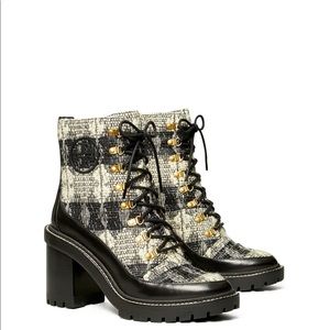 Tory Burch Miller 90 MM Lug Sole Bootie Wool & Leather